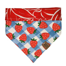 Load image into Gallery viewer, Blue Plaid Strawberries Pet Bandana
